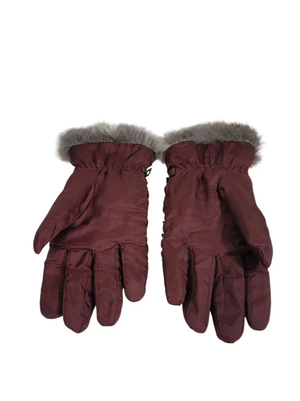 Womens Burgundy Gloves Faux Fur Trim Strap